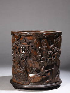 An Agarwood Brush Pot: Length: 18.3cm; Width: 15.5cm; Height: 18.5cm; Weight: 720g