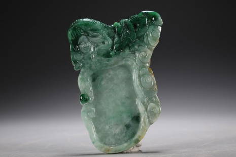 A Jadeite Dragon Carving Ink Slab: 8.3*5.9*0.8cm; Weight: 70g