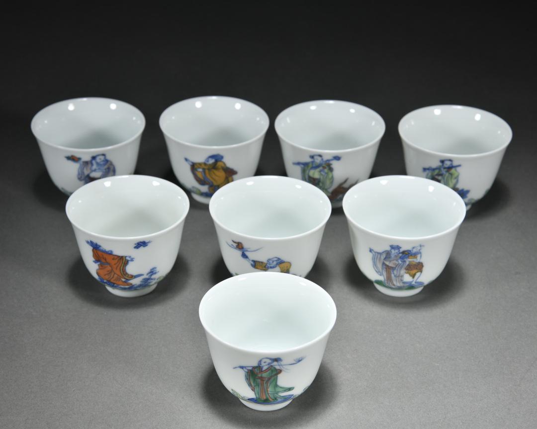 Set Of Porcelain Doucai Cups: Height: 5.5cm; Mouth-Diameter: 6.5cm