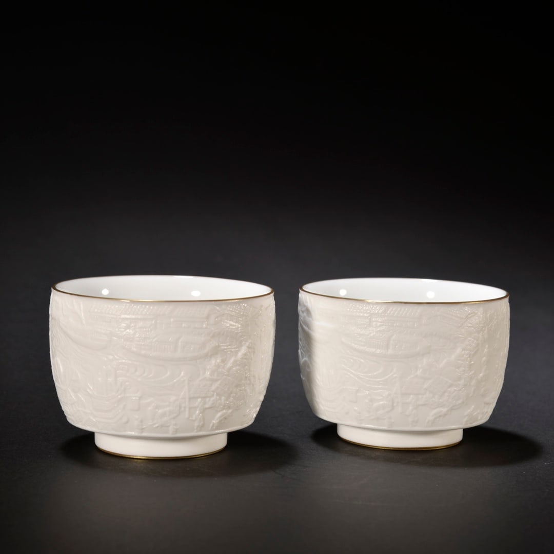 Pair Of Porcelain White Glazed Cups: Height: 5.2cm; Mouth-Diameter: 7.3cm