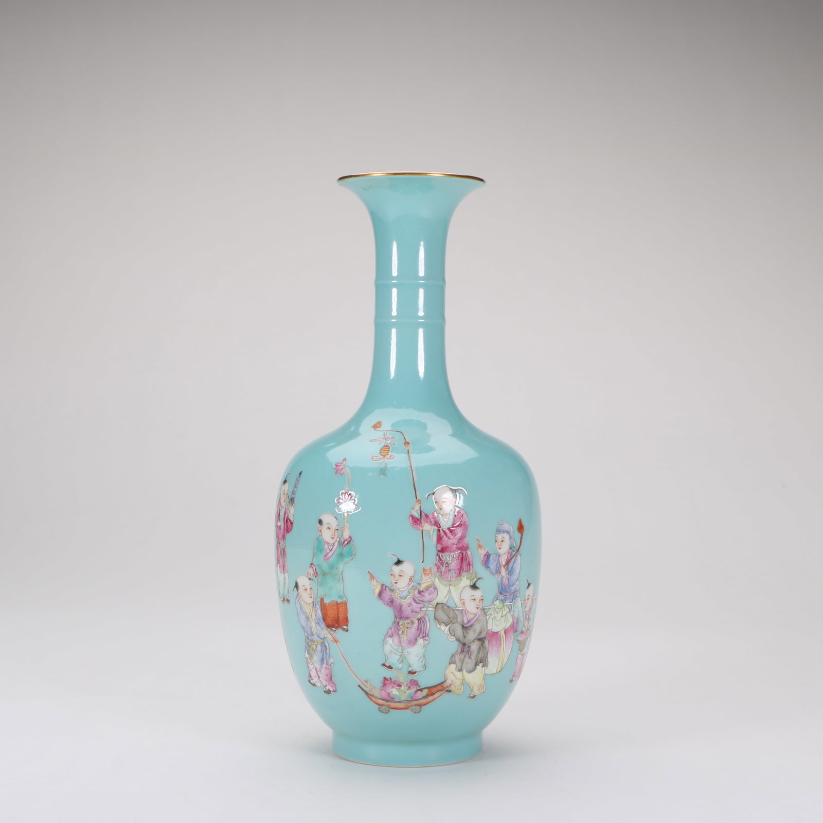 Turquoise Green Glaze Pastel Vase: Height 21cm Width 8cm