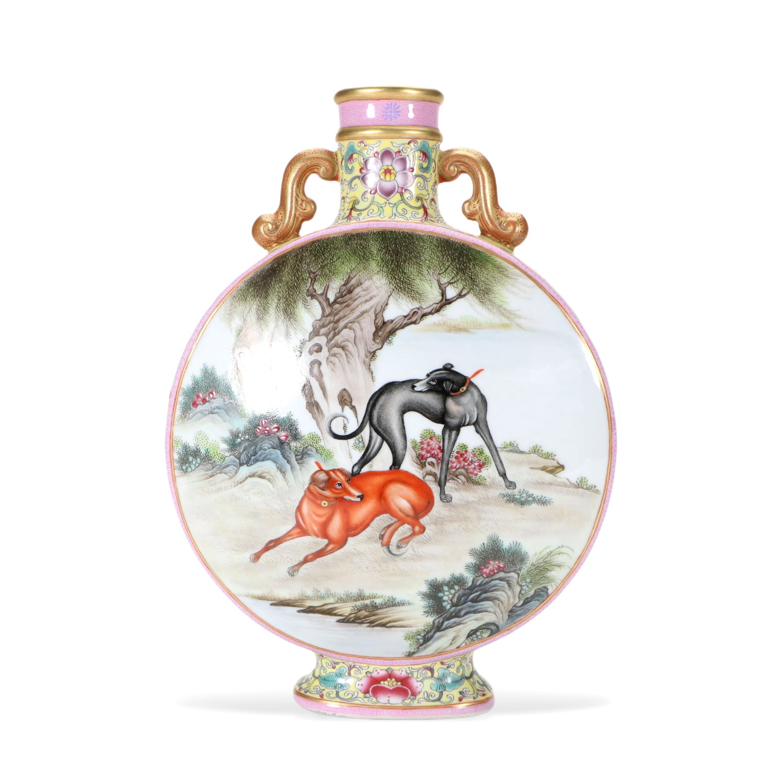 Enamel window animal double-handled moon-embracing vase: Height 24.5cm Width 16cm
