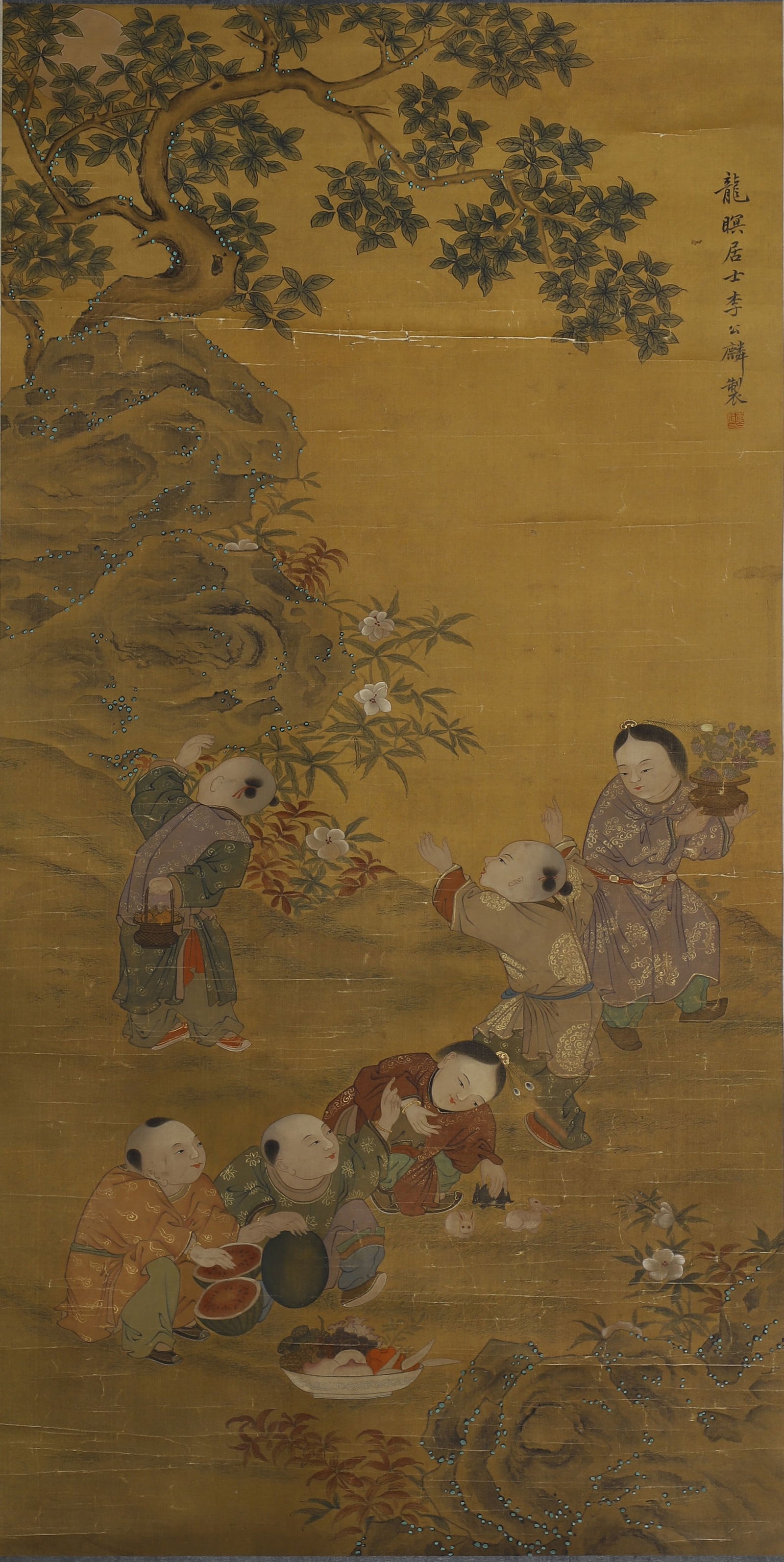 Li Gonglin Mark silk hanging scroll: Height 95 Width 47cm