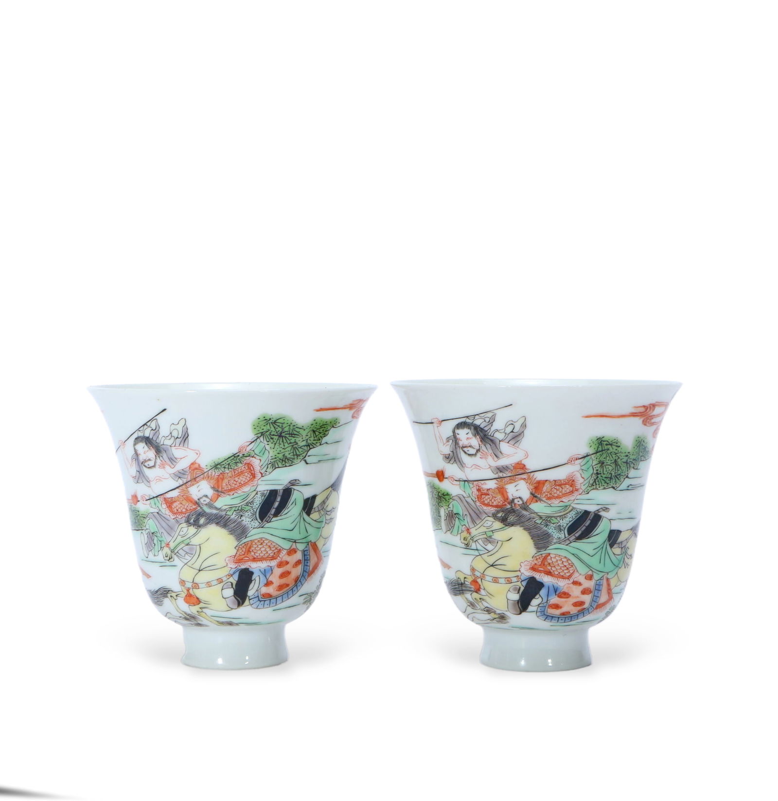 A pair of colorful cups with sword and horse characters and stories: Height 8cm Diameter 8cmX2