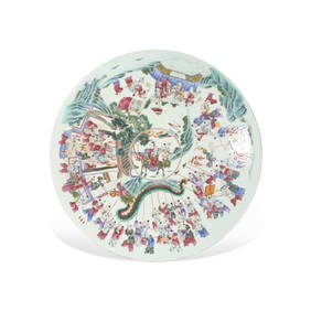 Qing Dynasty Large Famille Rose Plate with Picture of Children Playing in Spring (1 of 5)