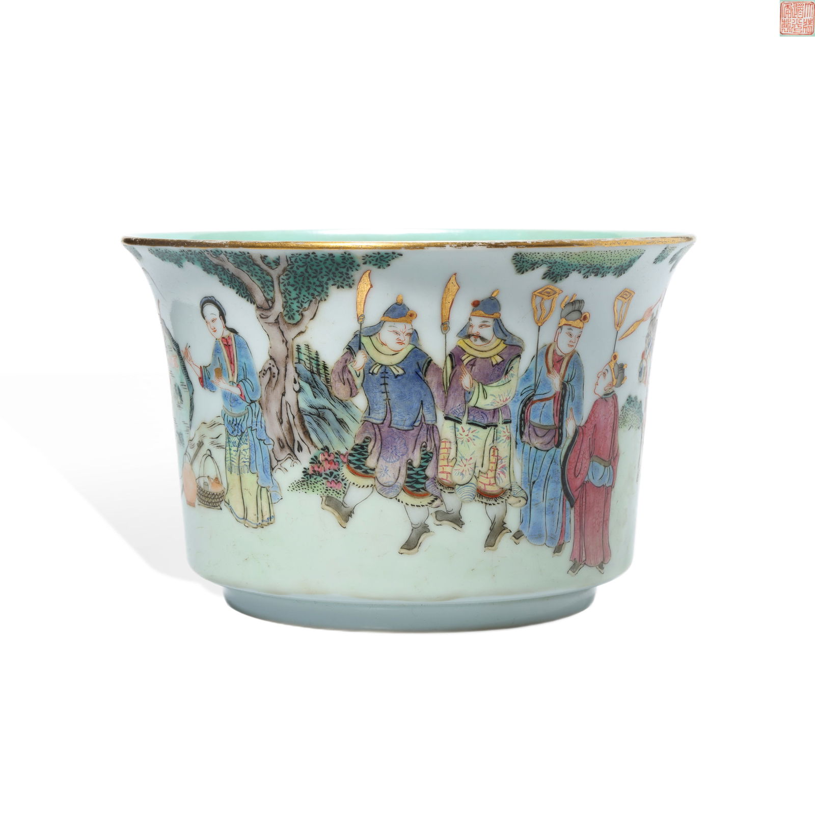 Qing Dynasty Daoguang mark Drum-Shaped Bowl with Famille Rose Figure Story Picture: H:9.6cm D:13.5cm