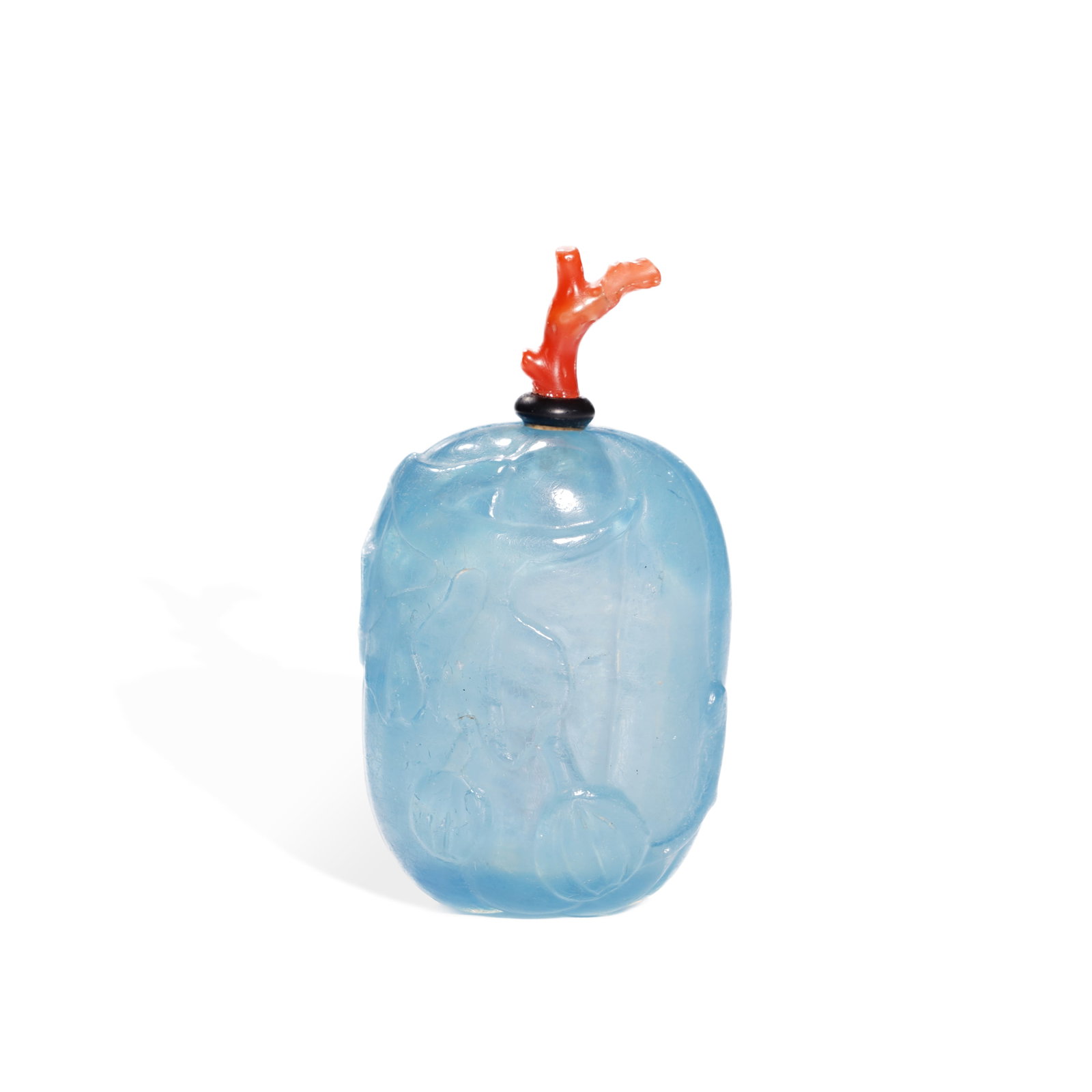 Qing Dynasty Aquamarine Snuff Bottle Carved in the Shape of a Melon: H:6.4cm W:3.3cm
