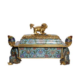 Qing Dynasty Qianlong mark Cloisonn?? Incense Burner with Lion Button and Pattern of Hu People (1 of 5)