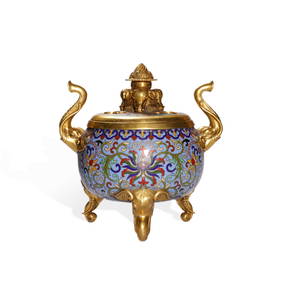 Qing Dynasty Qianlong mark copper enamel incense burner (1 of 4)