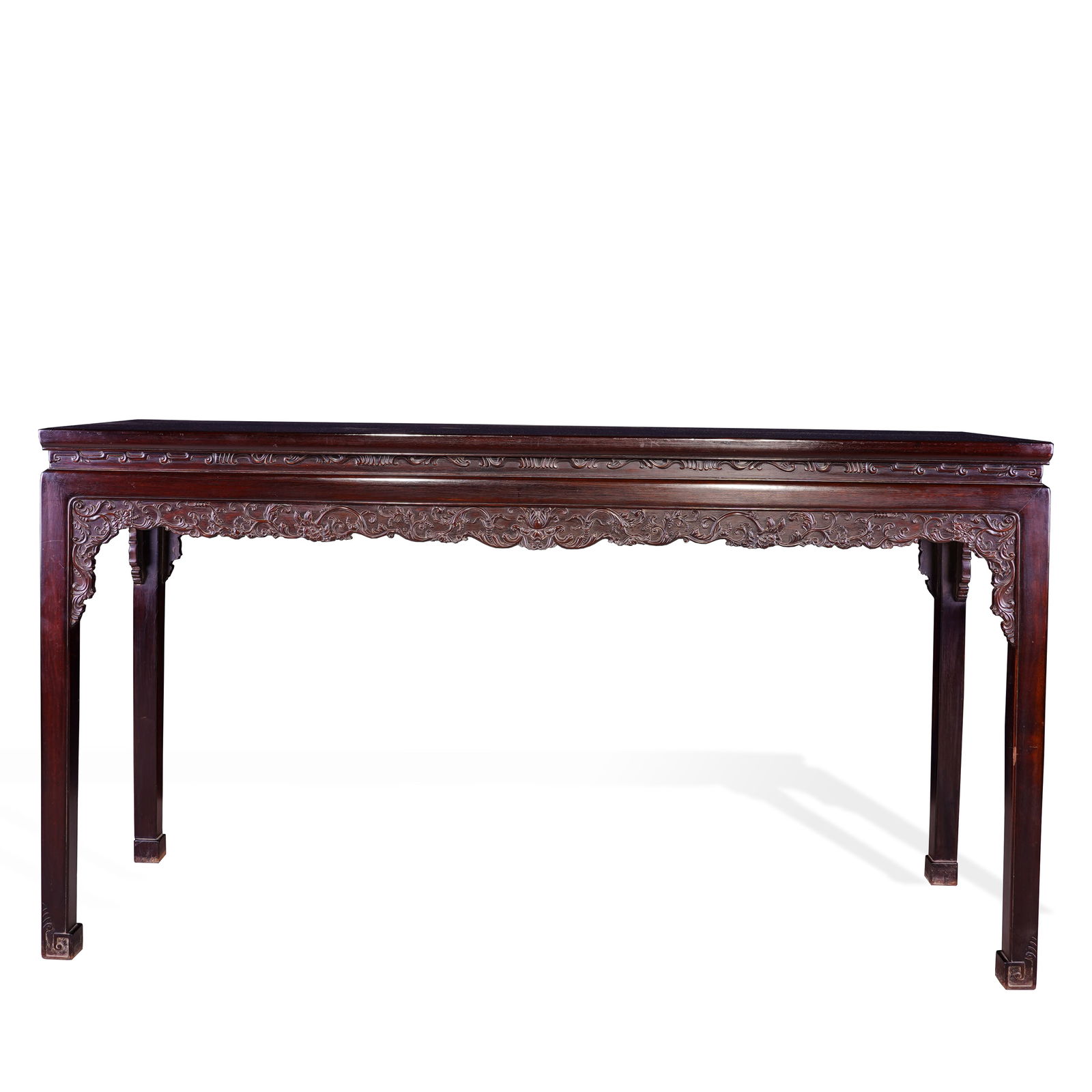 Qing Dynasty Zitan Carved Twining Floral Console Table.: 157*48*85.5cm