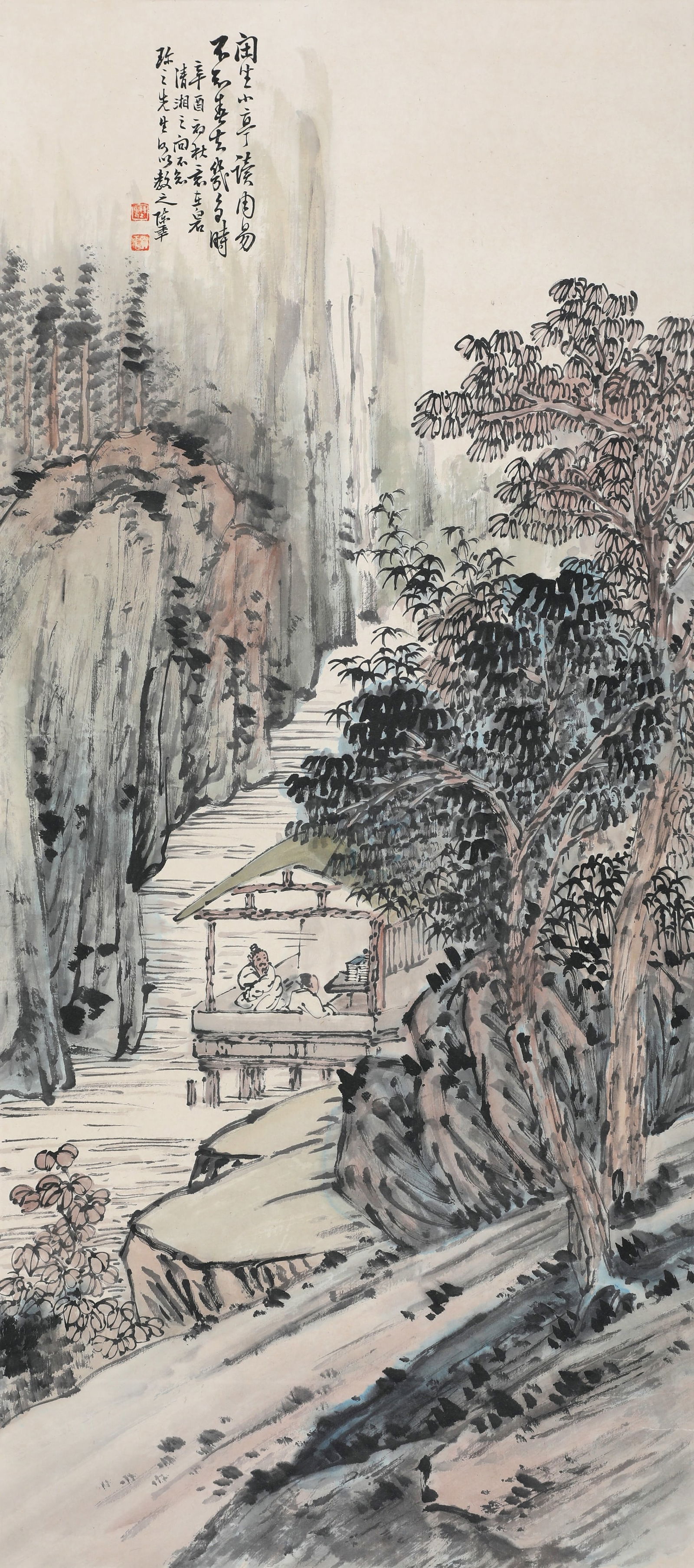 Chen Banding Mark Secluded Residence in the Mountains, ink and color on paper, hanging scroll: 92??41.5cm