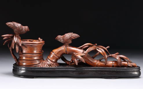 Qing Dynasty Boxwood Pen Holder: 11*16.5*6.5/355g