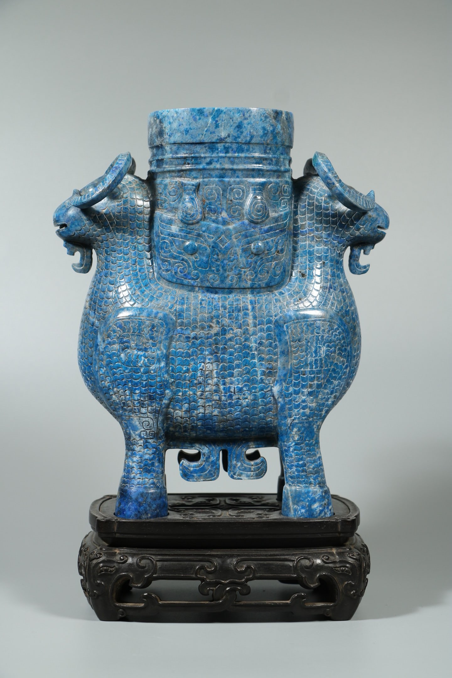 Qing Dynasty Antique Lapis Lazuli Double Sheep Zun: 16.5*6.5*24