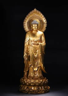 Qing Dynasty gilt bronze standing Buddha statue: 59*22*20/7293g