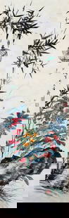 Wang Xuetao Mark painting of flowers and insects hanging scroll: 105x35CM
