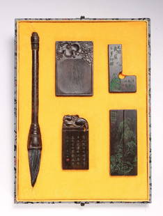 Sun Boying Mark Agarwood Stationery Set: 28.5*1.2/10.2*6.9*1/8.9*5*1.1/9.9*4.8*1.1/12*2.4*1.2/50g/73g/38g/56g/78g