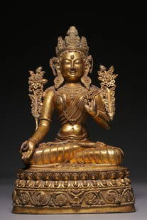Qing Dynasty Gilt-Bronze Seated Statue of White Tara: 21*13.5*9.5/1803g