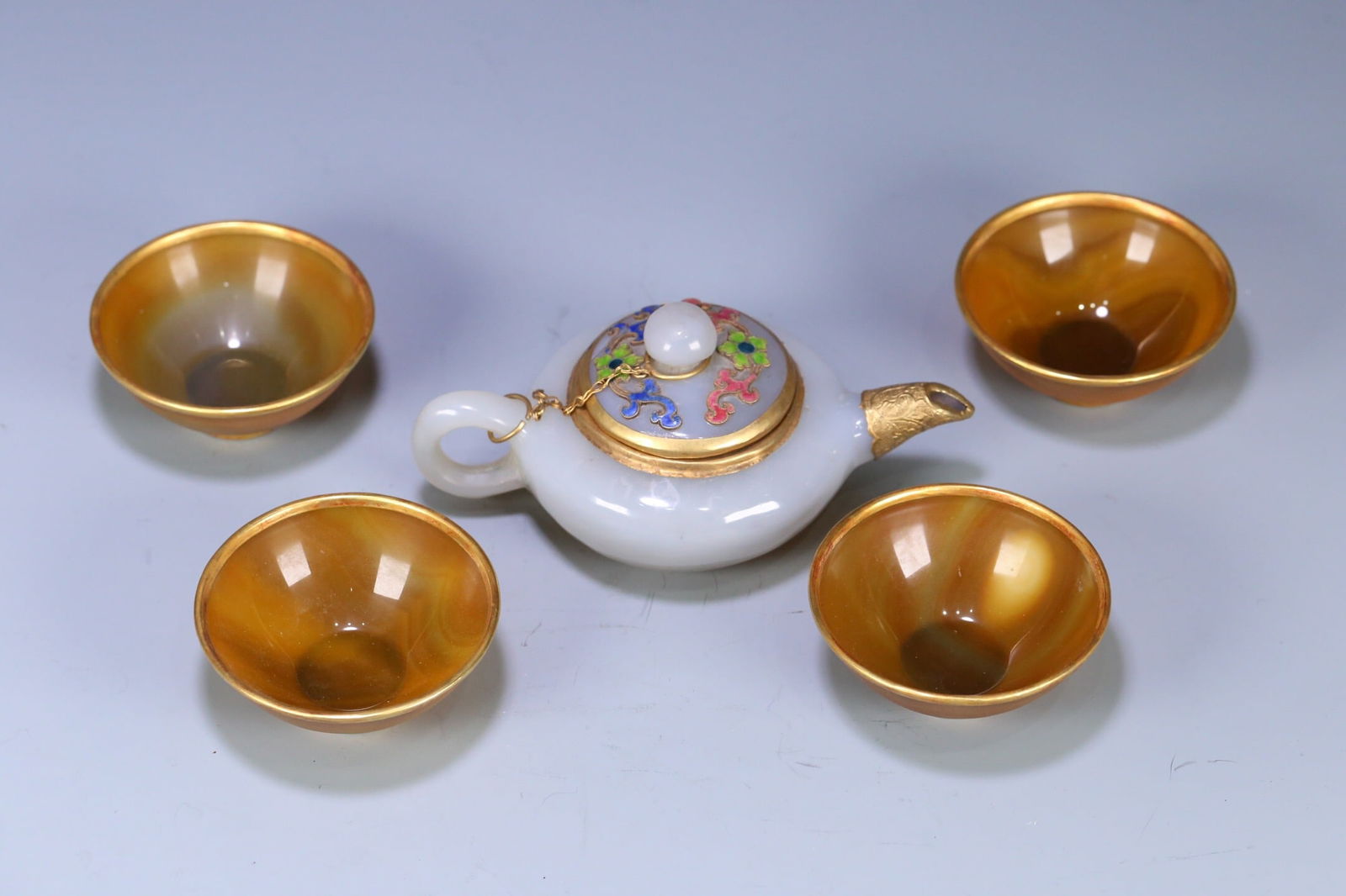 Agate Teapot Tea Cup Set: 15.6*9.2*6.9/8*3.5/534.5g