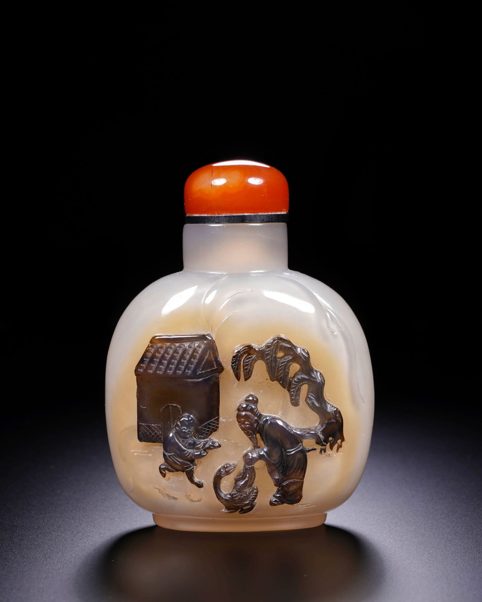 Qing agate skillfully carves Wang Xizhi love goose snuff bottle: L:5cm H: 7cm