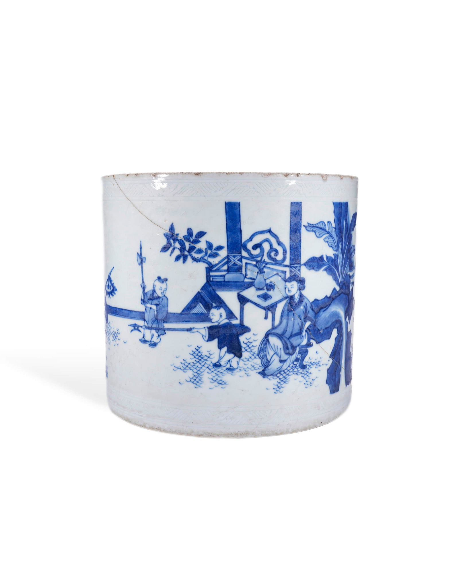 Blue-and-white figure pen sea in Chongzhen of Ming Dynasty: D:20.5cm H:18.5cm