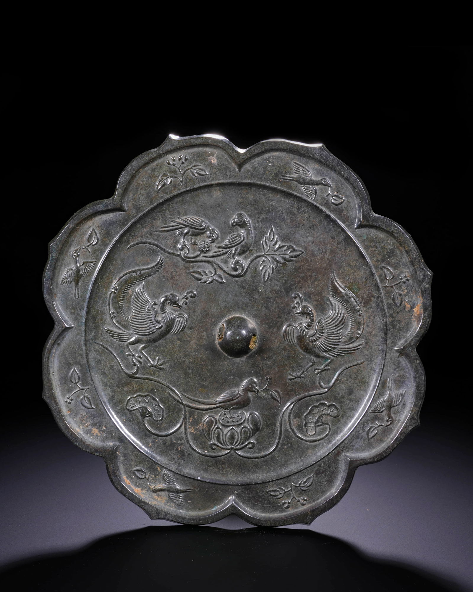 Tang copper rhombic flower-and-bird mirror: D:19.5cm