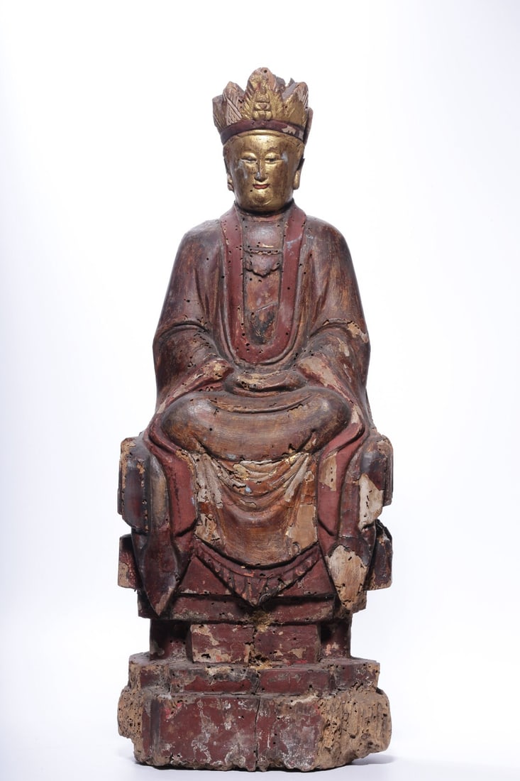 Ming Dynasty Lacquered Wood with Gilded Buddhist Statue: 17.5*10/1902g