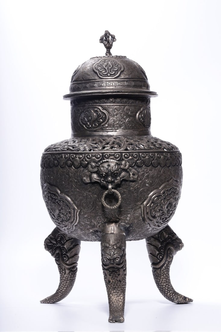 Qing Dynasty White Bronze Gilded Silver Incense Burner (1 of 4)