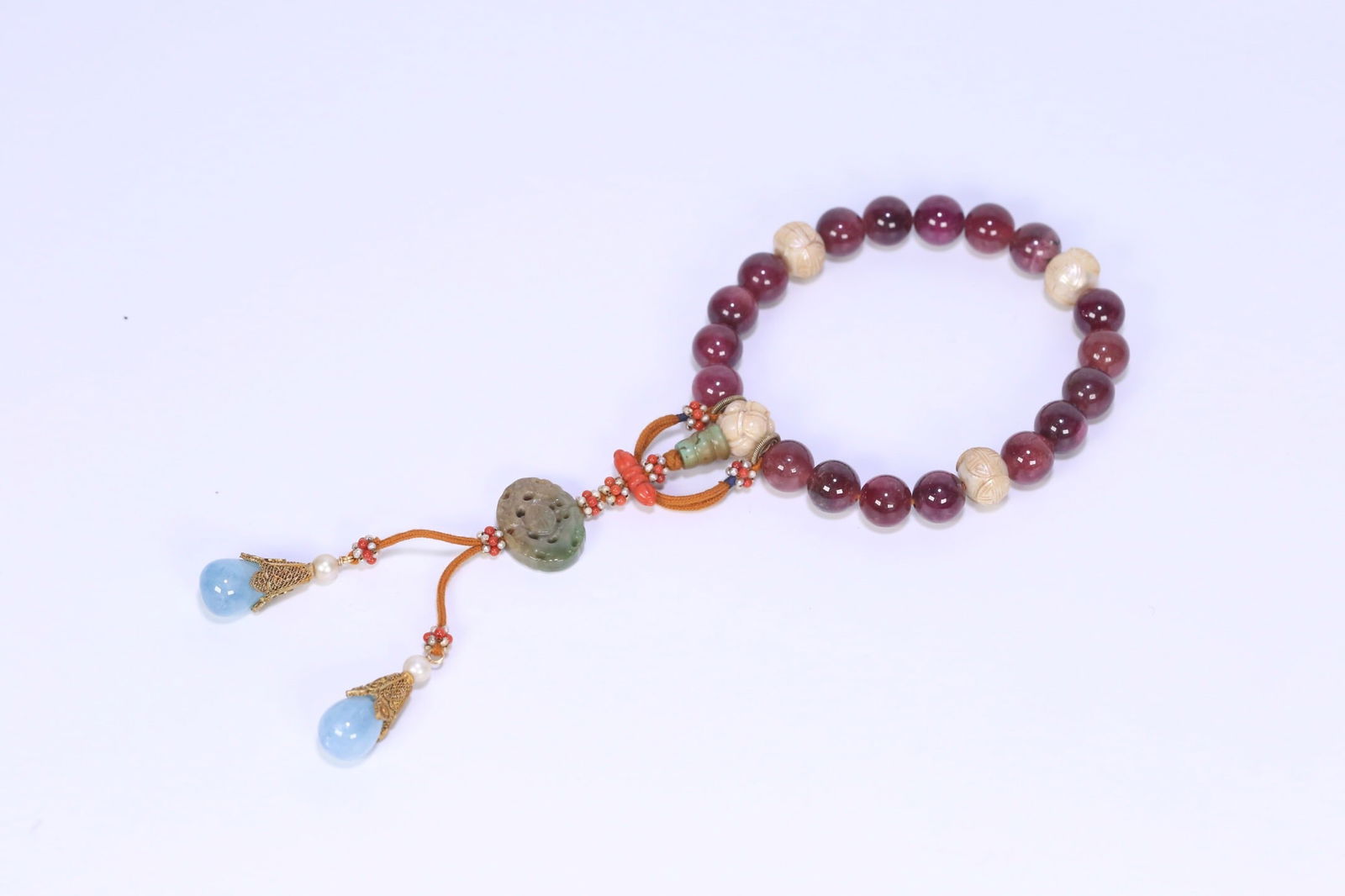 Qing Dynasty Royal style Pink Tourmaline Eighteen-Bead Handheld Bracelet: 1.2/73g