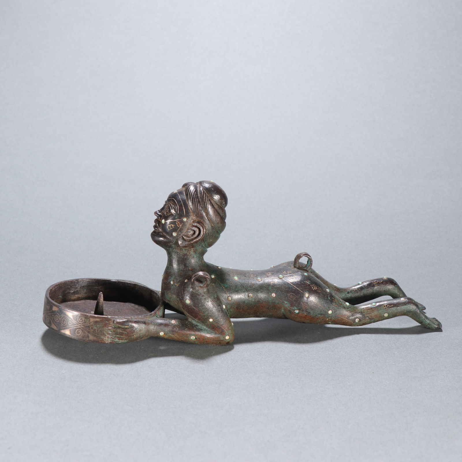 Han Dynasty Copper Cuo Gold Silver Inlaid Treasure Candlestick (1 of 4)