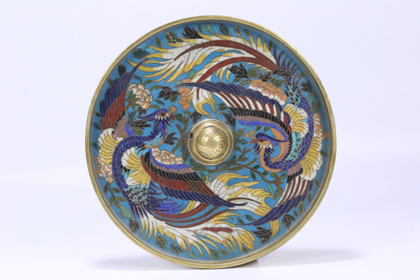 Qianlong-era cloisonné bronze mirror: 19.5*1.5/1254.8g
