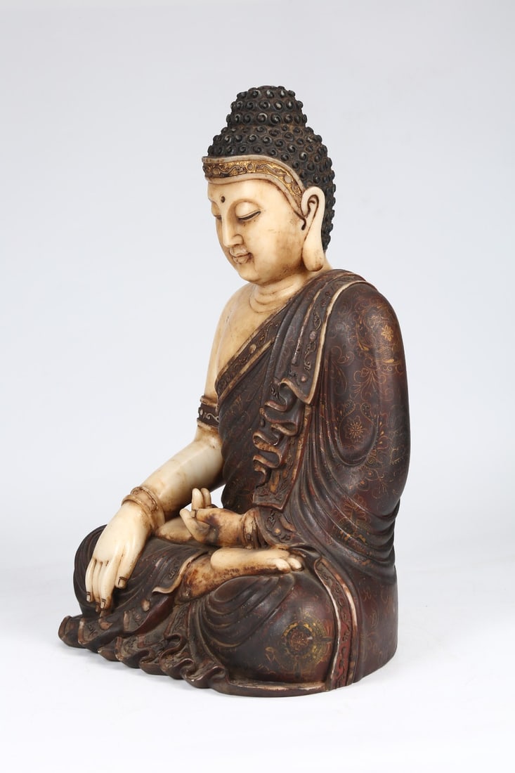 White Marble with Polychrome Buddha Statue: 35*47/26.6kg