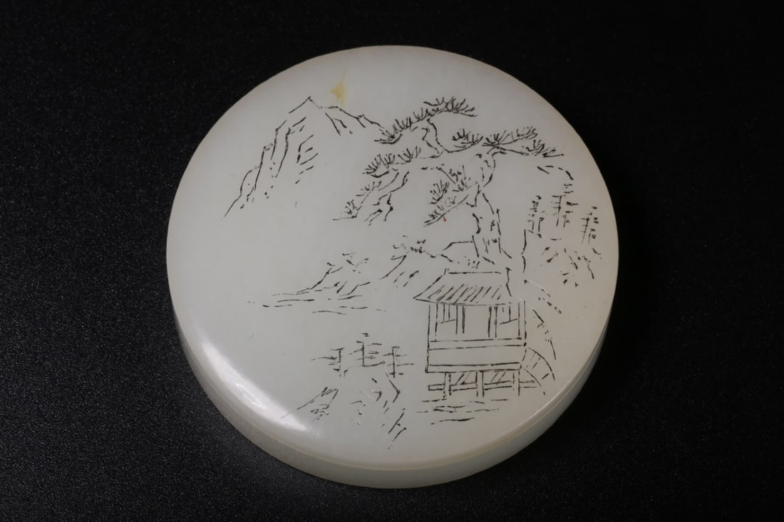 Qianlong mark Hetian White Jade Inkpad Box: 5.9*1.3/52g