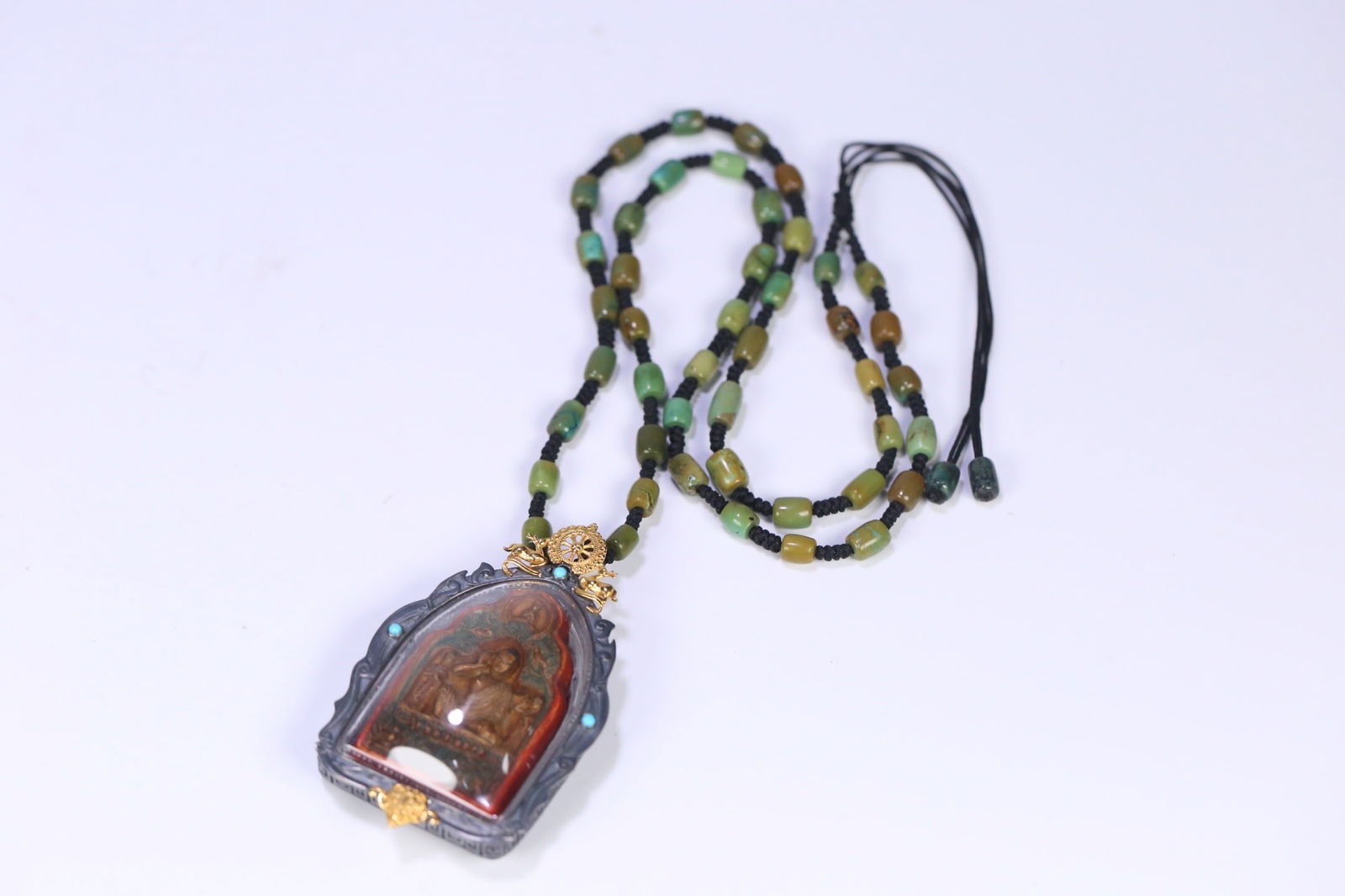 Qing Dynasty Tibetan Buddhist Tsa-tsa Bag, Pure Silver and Gold Inlaid Gau Box (1 of 3)