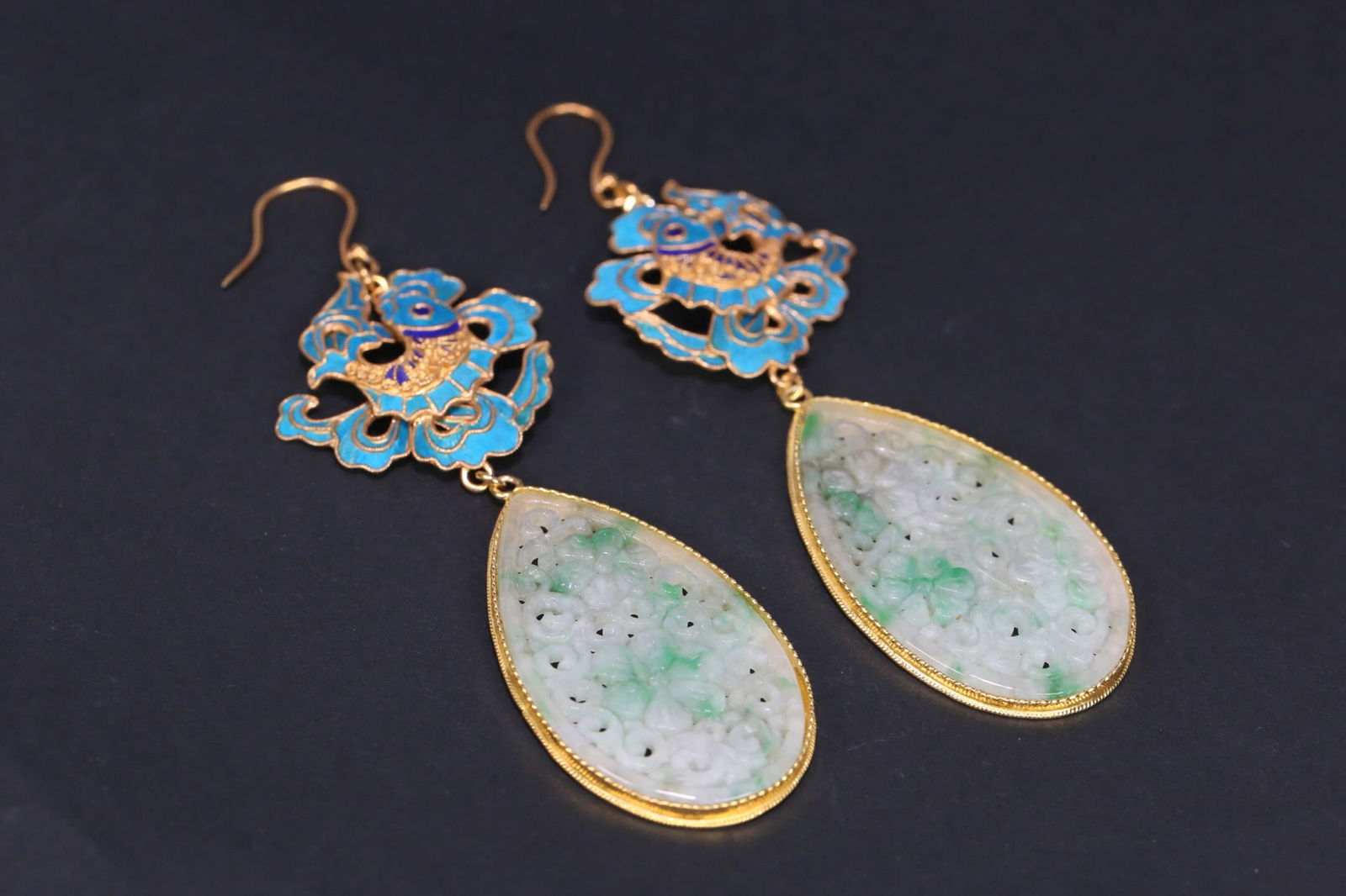 Silver Gilt Filigree Earrings Inlaid with Jade (1 of 2)