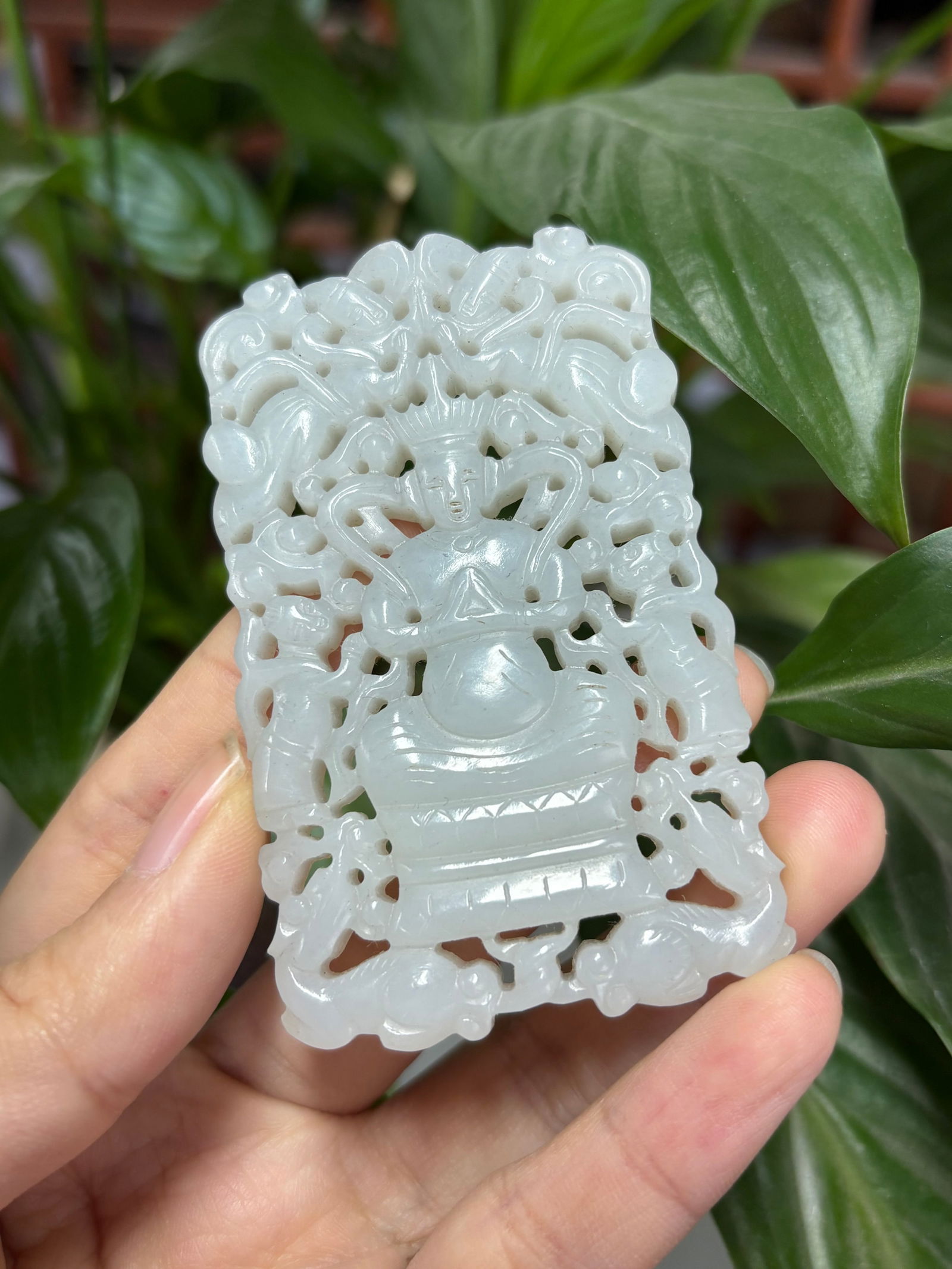 Hetian Jade Plaque: 7.3*4.6*0.9/52g