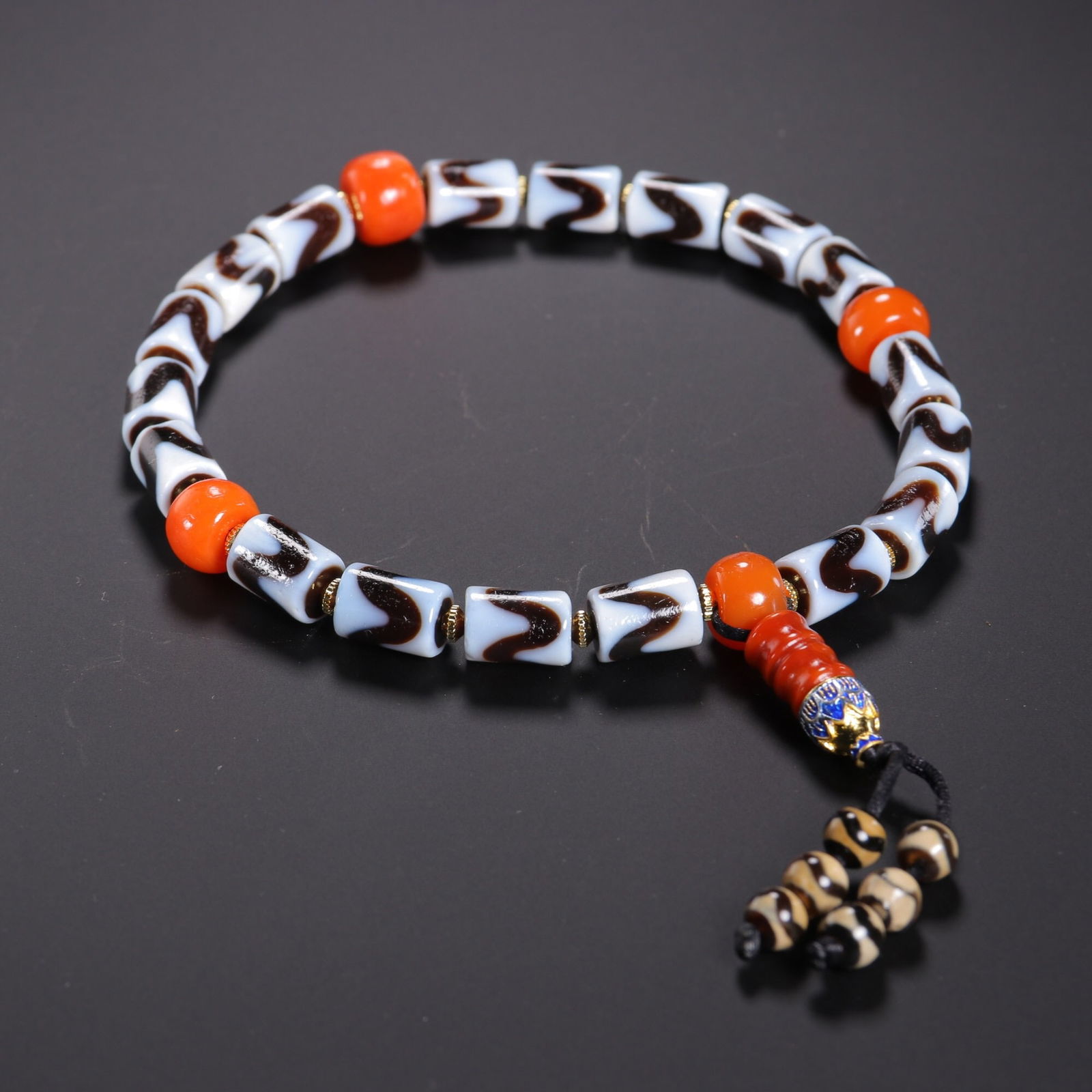 Tibetan Agate Five-Eyed Dzi Bead Necklace (1 of 1)