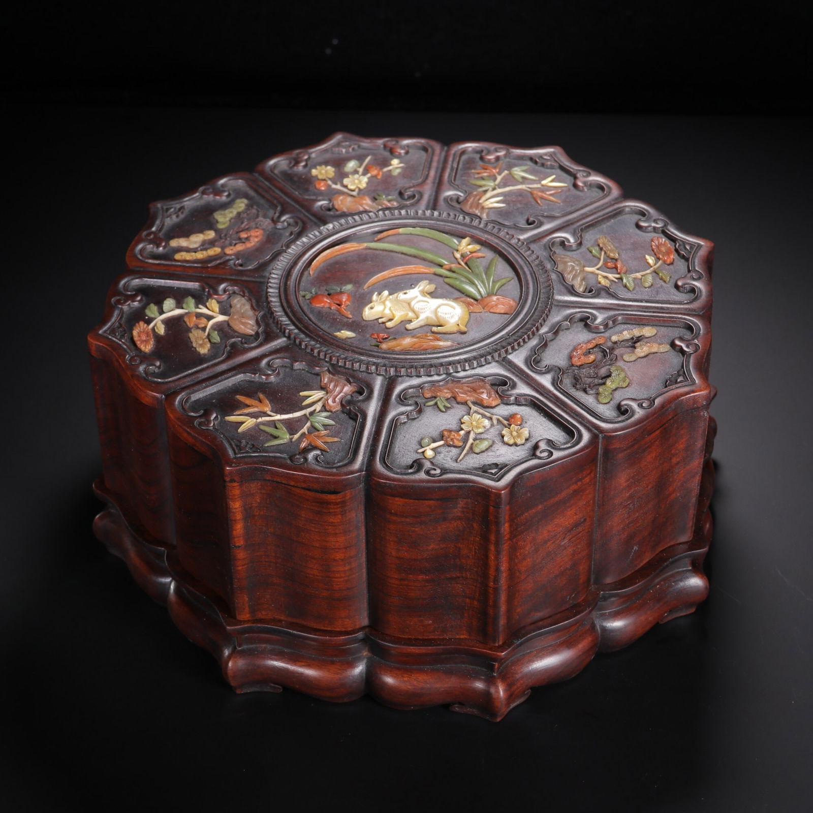 Qing Dynasty Rosewood Inlaid Jewelry Box: 27.5*11.5/2.09kg