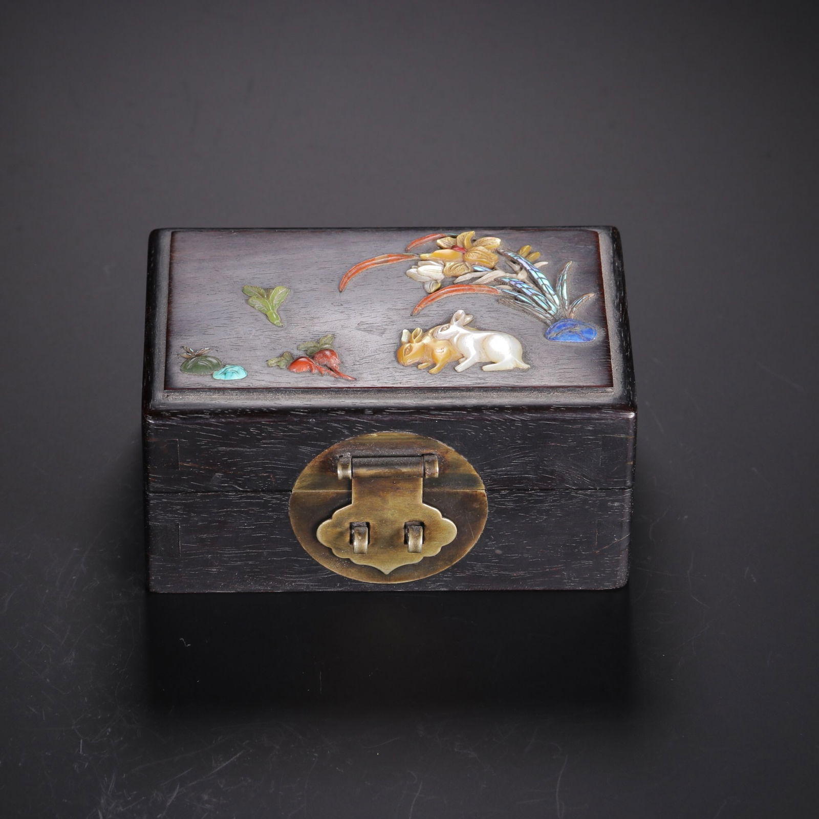 Qing Dynasty Sandalwood Inlaid Jewelry Box: 9.8*6.5/170g