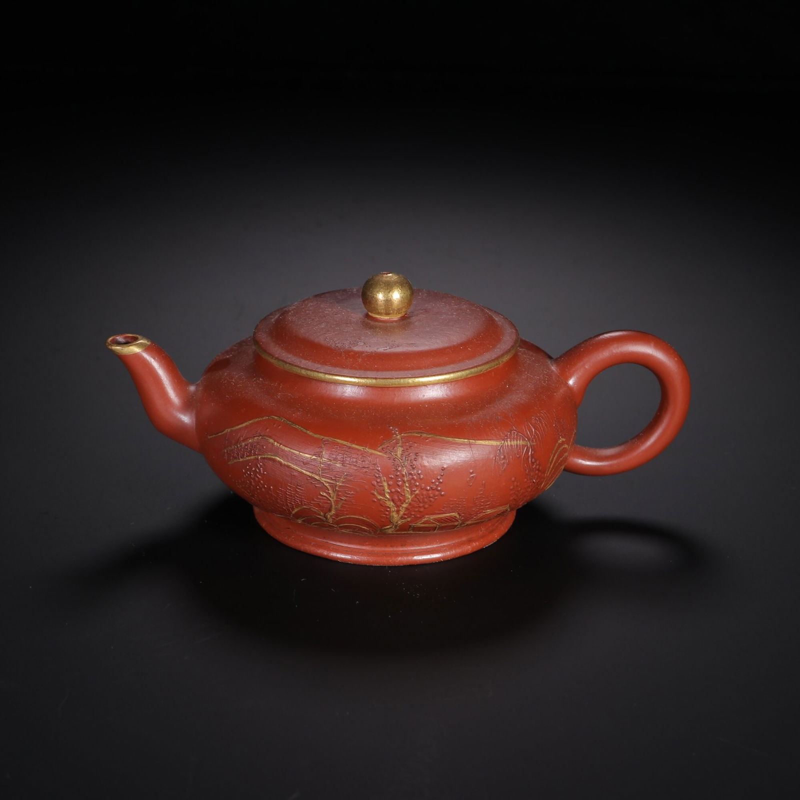 Meng Chen mark Purple Clay Gilded Teapot: 6.2*14.5/177.2g