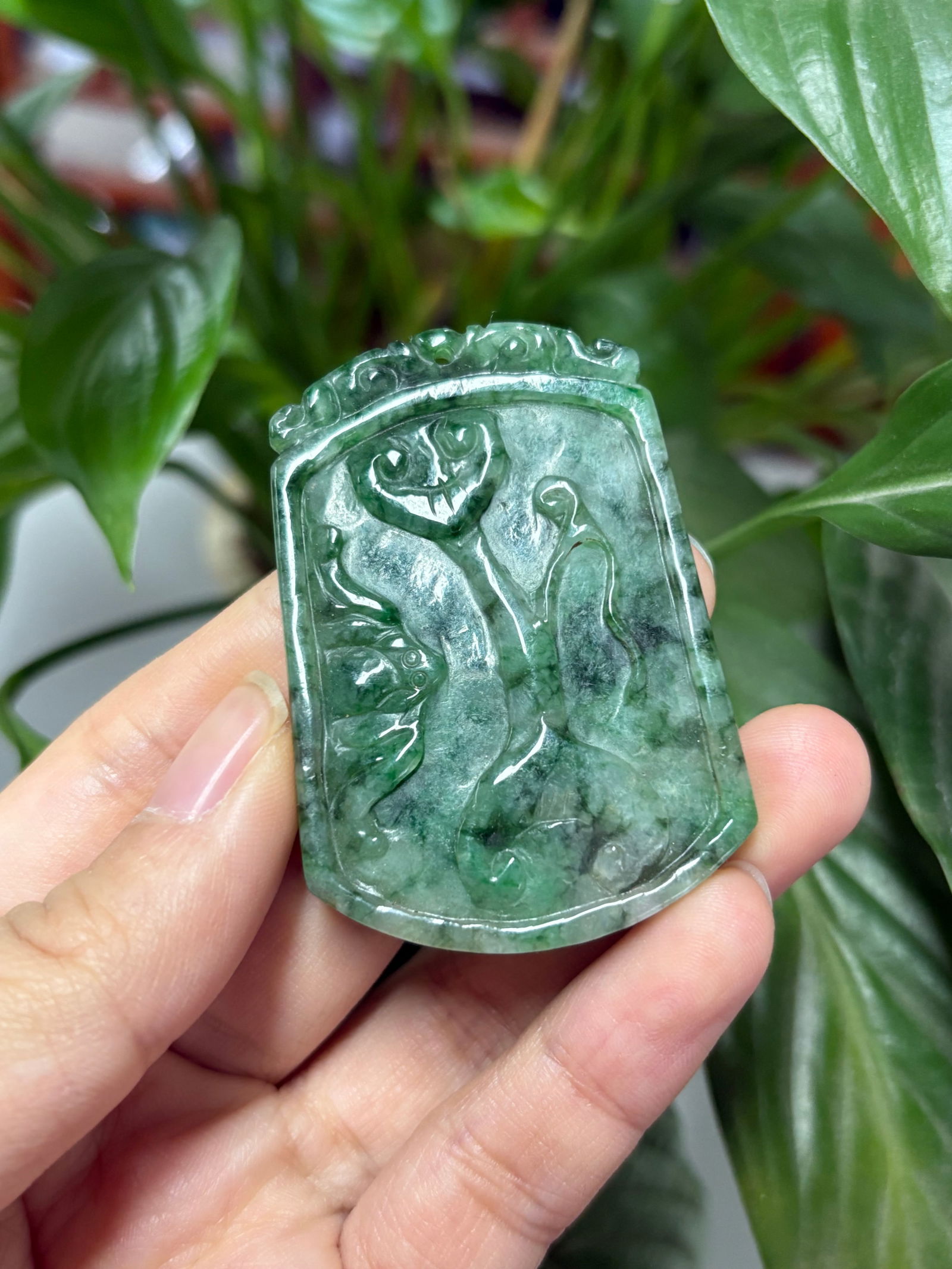 Qing Dynasty Jadeite Plaque: 5.45*3.7*0.6/21.3g