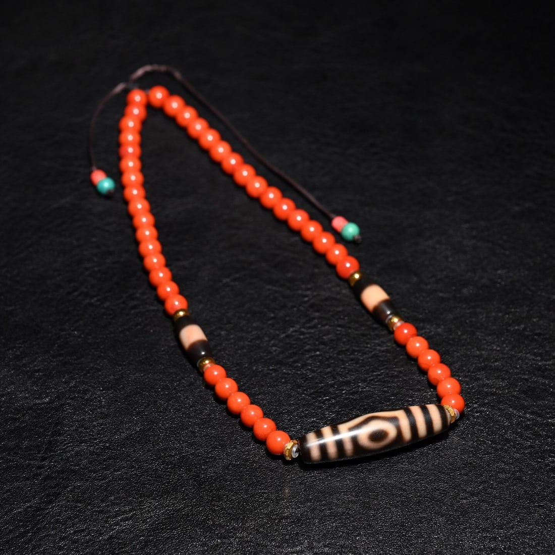 Tibetan Agate Three-Eyed Dzi Bead and 18k Gold Necklace (1 of 1)