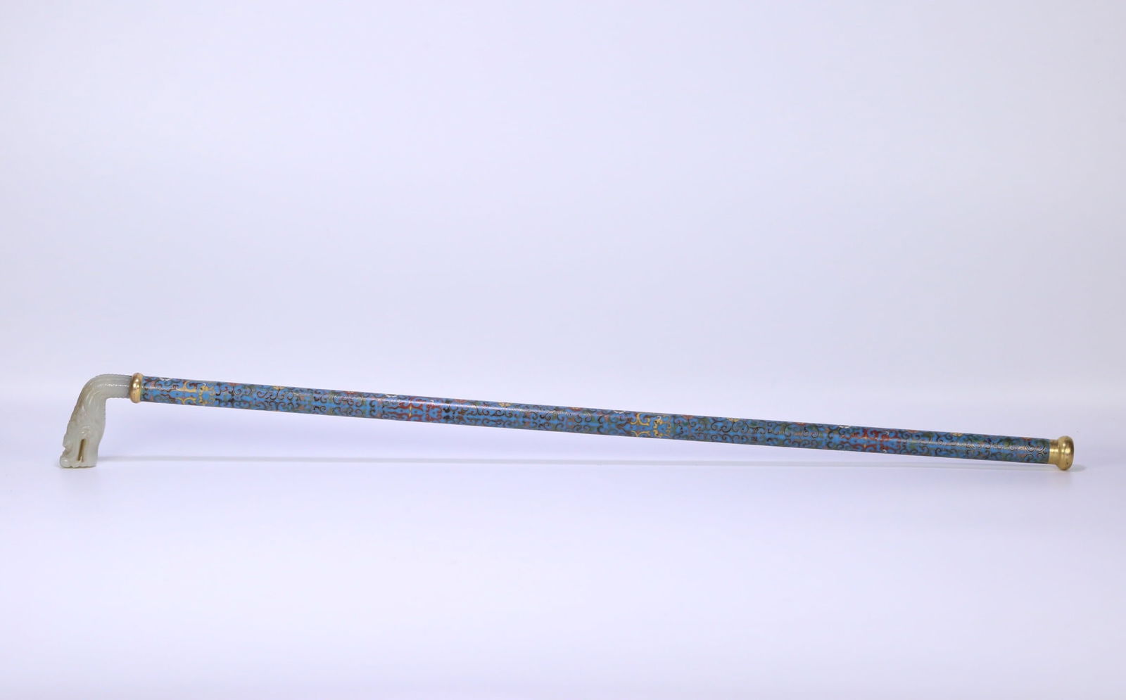 Qing Dynasty Hetian jade-handled cloisonné walking stick (1 of 4)