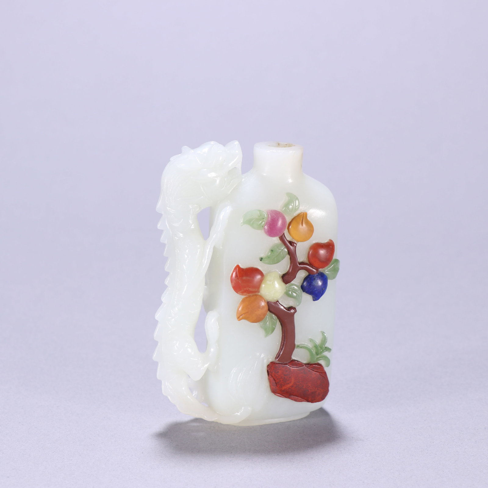 Qing Dynasty Hotan Jade Snuff Bottle with Hundred Treasures: 8*5.1/128.7g