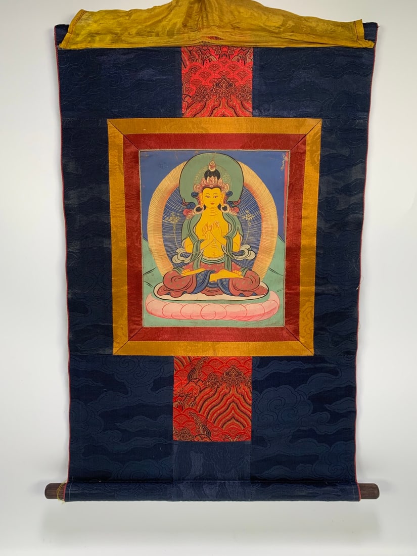 A Qing Dynasty mineral painted Thangka: 59*38/22*18