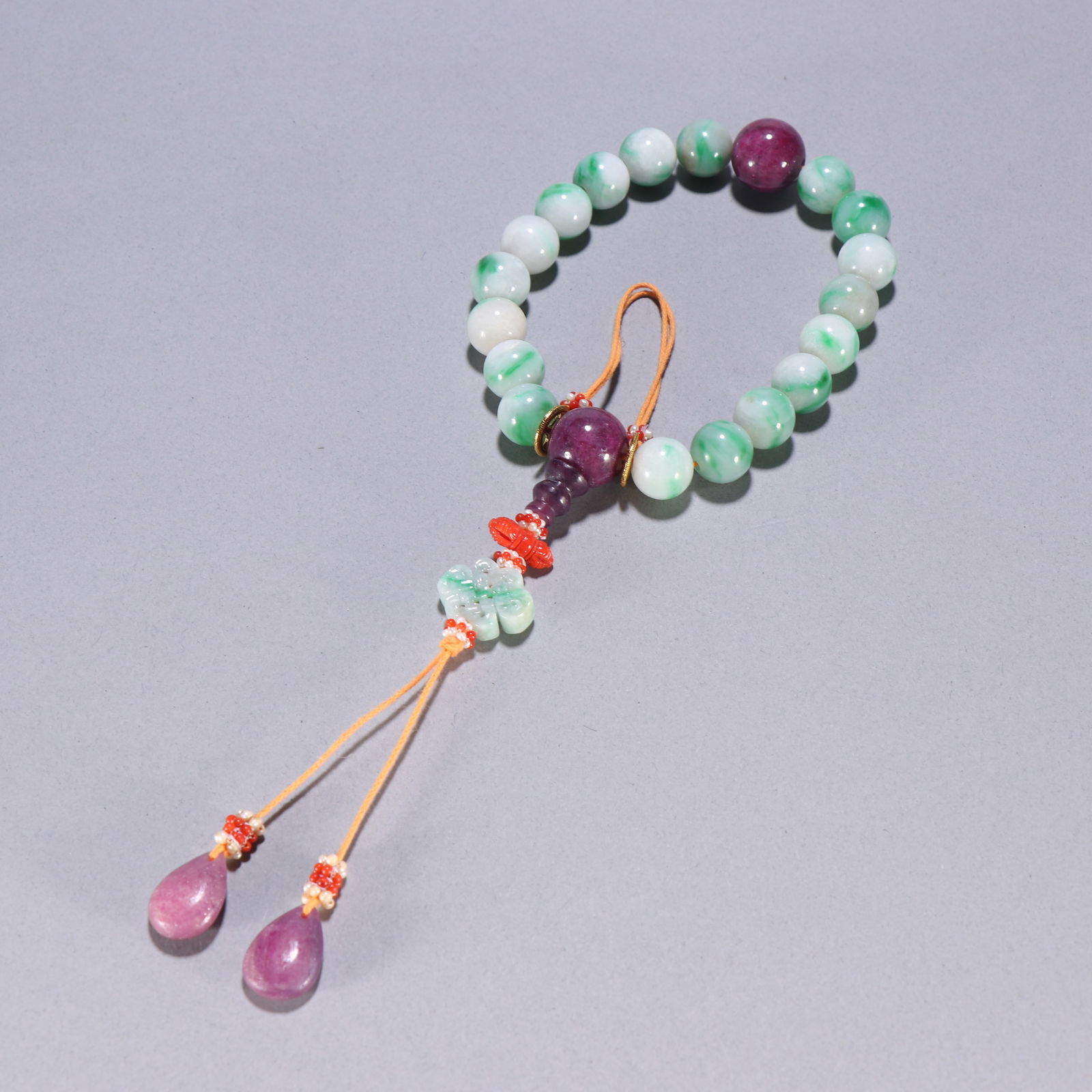 Qing Dynasty Jadeite Eighteen-Bead Handheld Piece: 1.1/76.3g