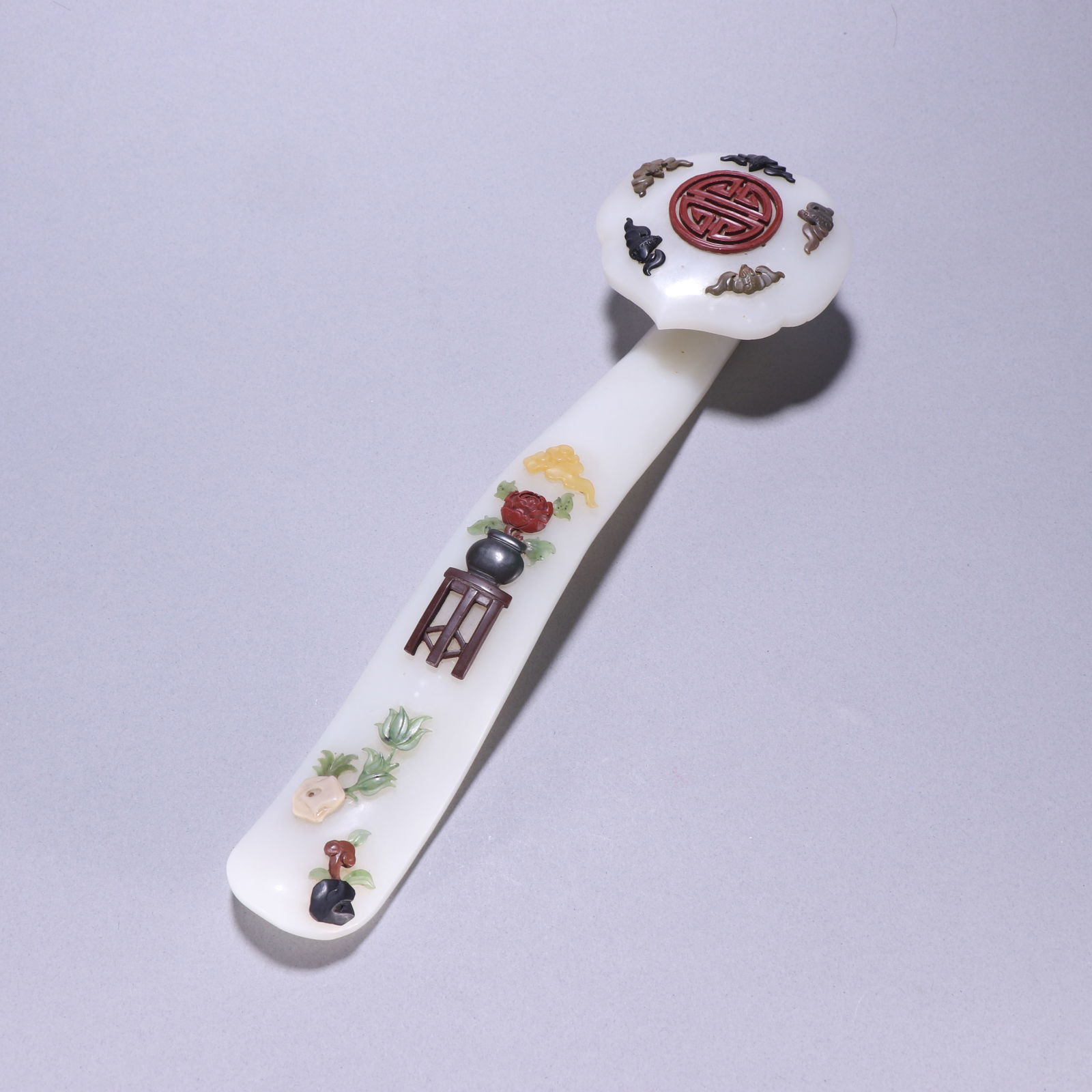 Hetian Jade Inlaid Treasure Ruyi Handle: 28.5*8/510g