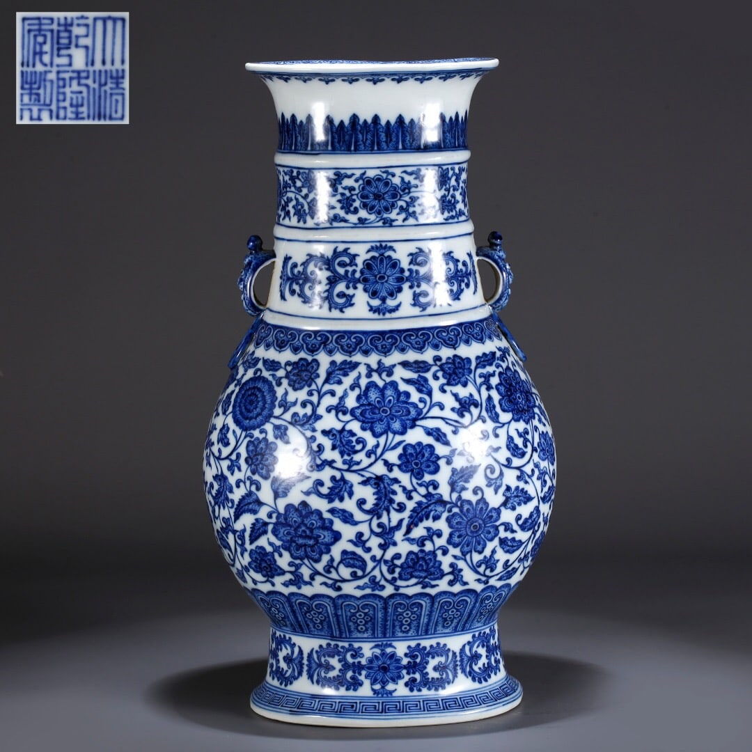 Qianlong-era Blue and White Double-eared Vase (1 of 3)
