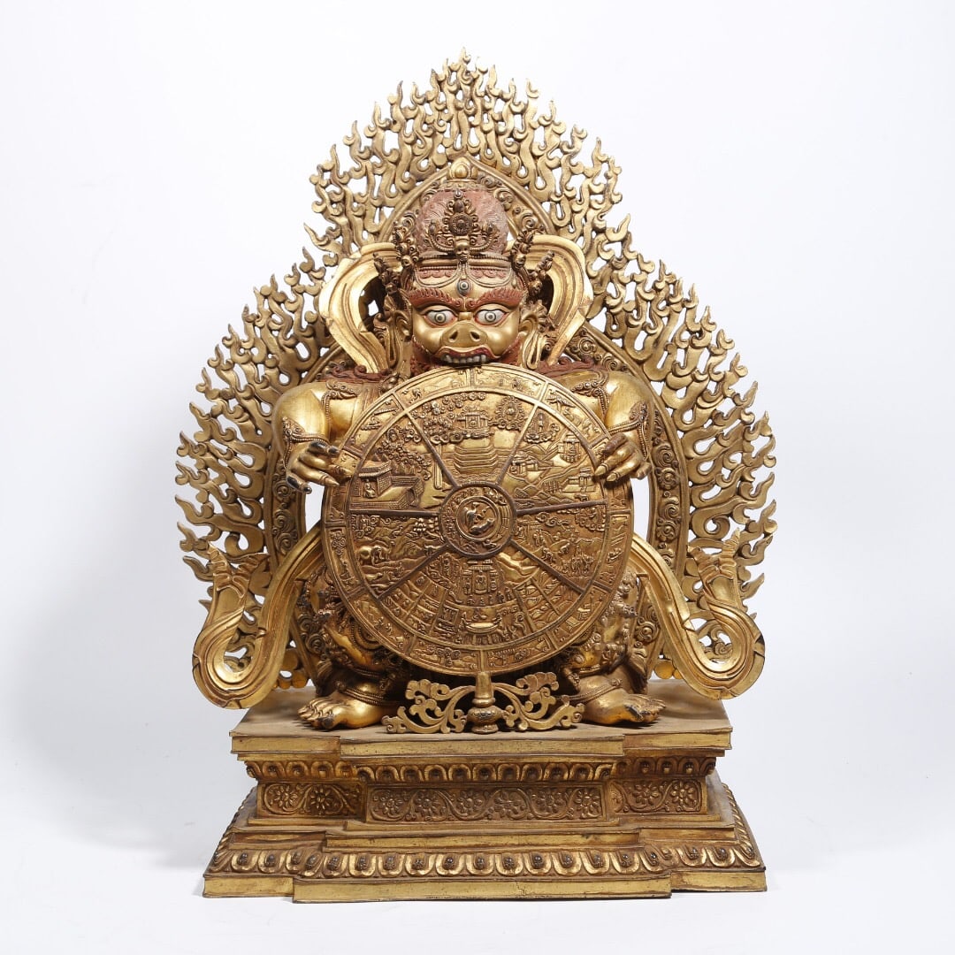 Gilt Bronze Deity Statue: 34*44/13.25kg