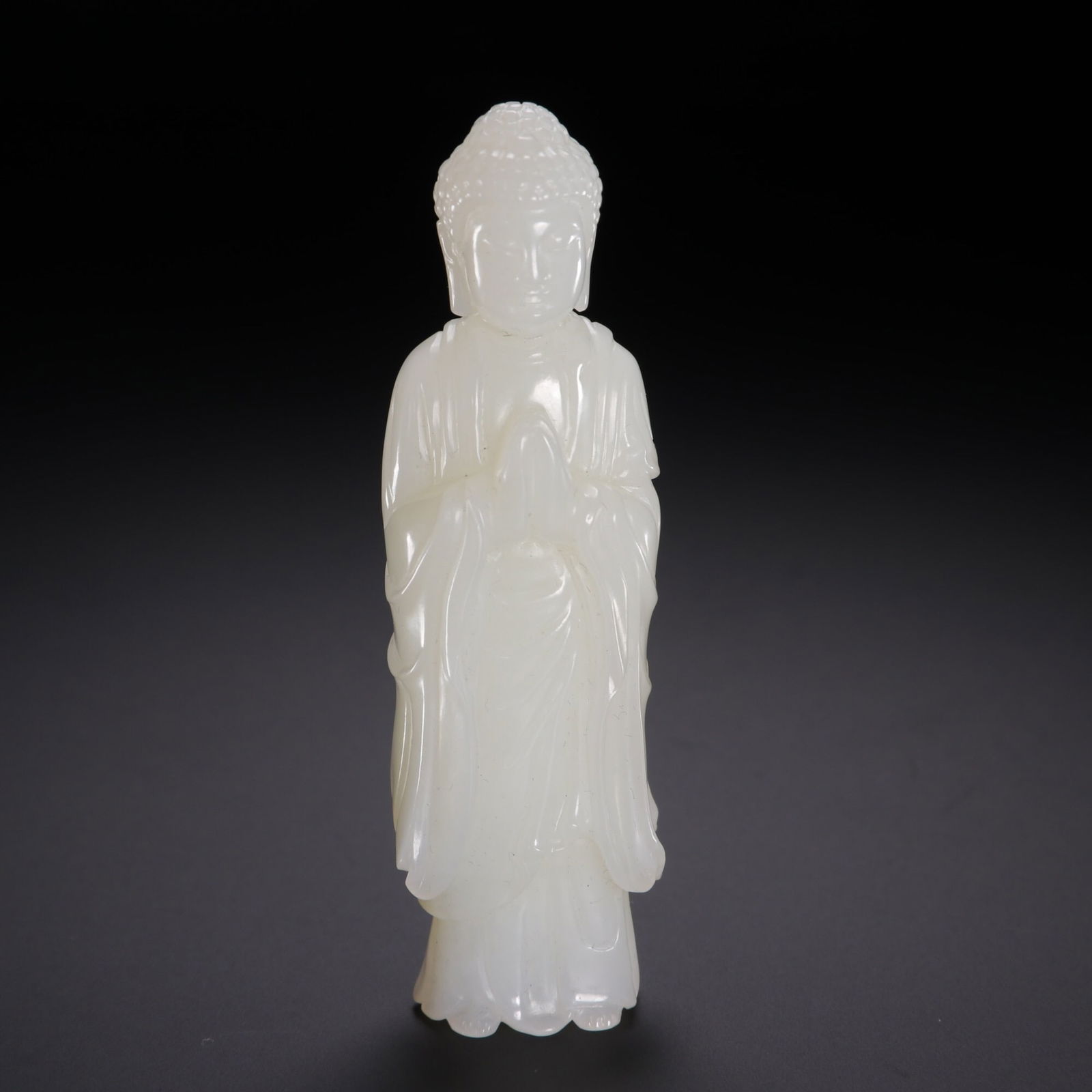 Qing Dynasty Hetian white jade Buddha statue: 8.9*2.7/72.8g
