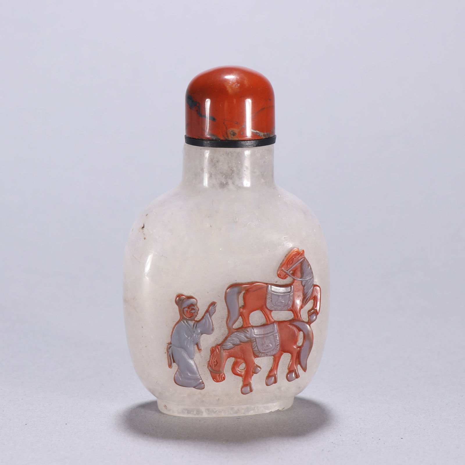 Qing Dynasty Crystal Inlaid Gem Snuff Bottle: 8.5*5.1/87.6g